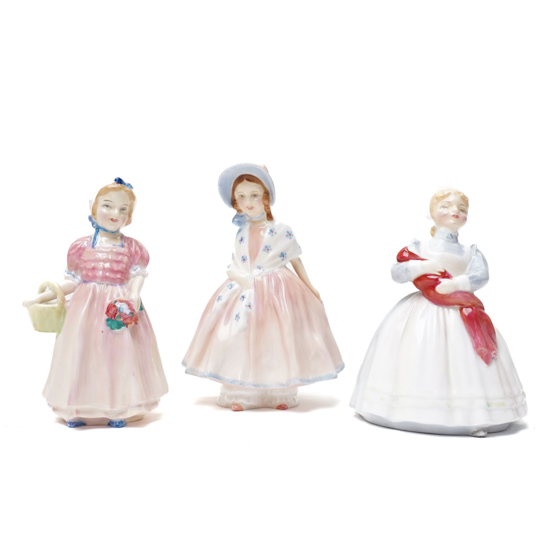 Seven Royal Doulton figures, comprising Chloe HN1470, A Victorian Lady HN727, Tinkle Bell HN1677, Babie HN1679, Lily HN1798, Peggy HN2038, The Rag Doll HN2142 (7)