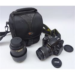  Nikon DS3000 digital camera, Nikon ED 18-55mm 1:3.5-5.6 G II lens, Nikon DX SWM VR ED IF 1.1m/3.61ft 52 lens and camera bag & manuals   