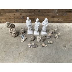 Large collection of cast stone figures and animals (16)