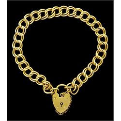 9ct gold double curb link chain bracelet, with heart locket clasp, hallmarked