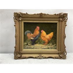A Alexander (20th century): Hen and Cockerill, pair oils on board signed and dated 1990, 21cm x 26cm (2)