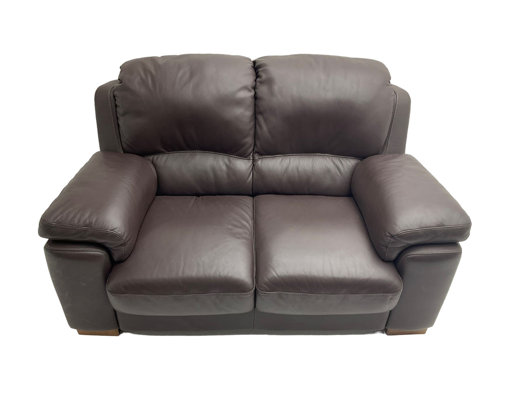 Rogers of York - pair two seat sofas, upholstered in soft brown leather