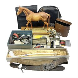 Ceramic horse, miniature 1914 star, binoculars, silver coffee bean spoons, scout belt, lighters, wristwatches including copies etc