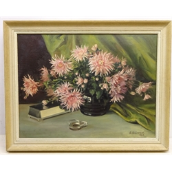  Still Life of Crysthanamums, 20th century oil on canvas signed and dated 1949 by A. Williamson 49cm x 65cm   