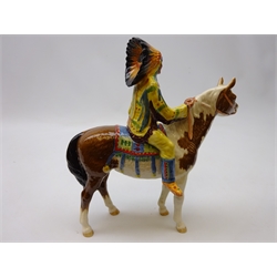  Beswick North American Indian Chief, on Skewbald pony, in full headdress, printed mark, model no.1391, H22cm   