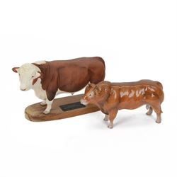 John Beswick Limousin Bull, together with Beswick Connoisseur Polled Hereford Bull in matt