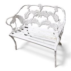 Pair of cast aluminium white painted Coalbrookdale design 'fern and blackberry' garden benches