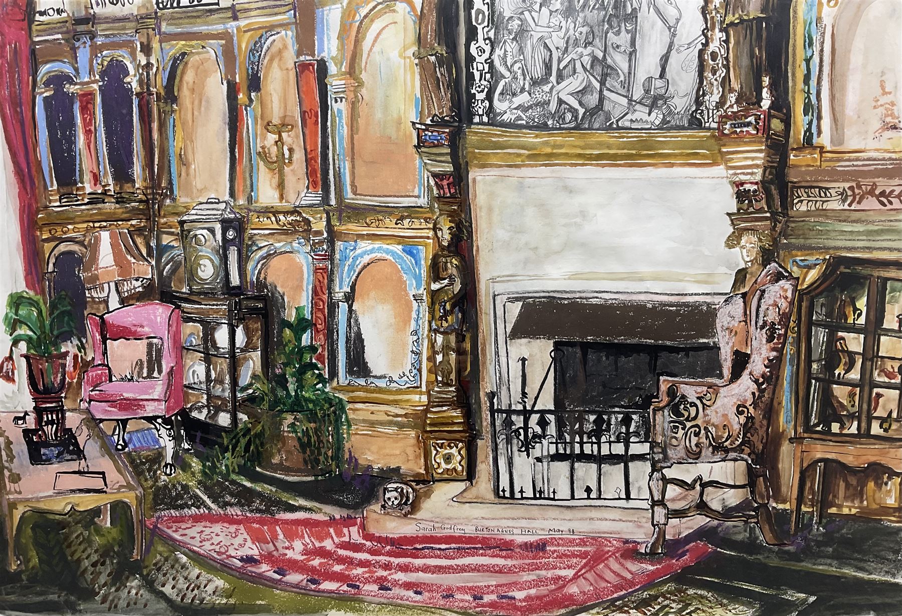 Sarah Godfrey (British 20th Century): 'Burton Agnes Hall' Driffield, mixed media signed titled and dated '98, 60cm x 89cm