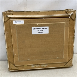 Johannes Kaiser (Dutch 1928-): Figures Skating, oil on panel signed 18cm x 24cm