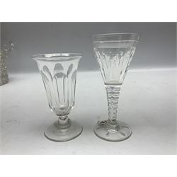 Pair of 19th century Lieges trailed glass openwork baskets of oval form with wrythen loop handles, together with a Lieges trailed openwork basket, of flared circular form with loop handles and similar basket, of flared circular form and two further glasses