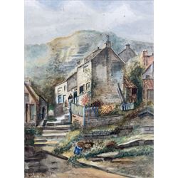 English School (Late 19th century): Cottages at Runswick Bay, watercolour unsigned 57cm x 42cm