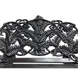 Coalbrookdale - black painted cast iron 'fern' pattern garden bench, decorated with trailing fern leaves, mahogany slatted seat