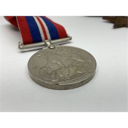 WW2 group of three medals comprising 1939-1945 War Medal, France & Germany Star and 1939-1945 Star; all with ribbons; 1930s Hull Savings Bank silver and enamel presentation fob; three medallions depicting Hitler, Mussolini and Mao Tse Tung; quantity of modern crowns and other coins; and a 6mm Flobert style starting pistol