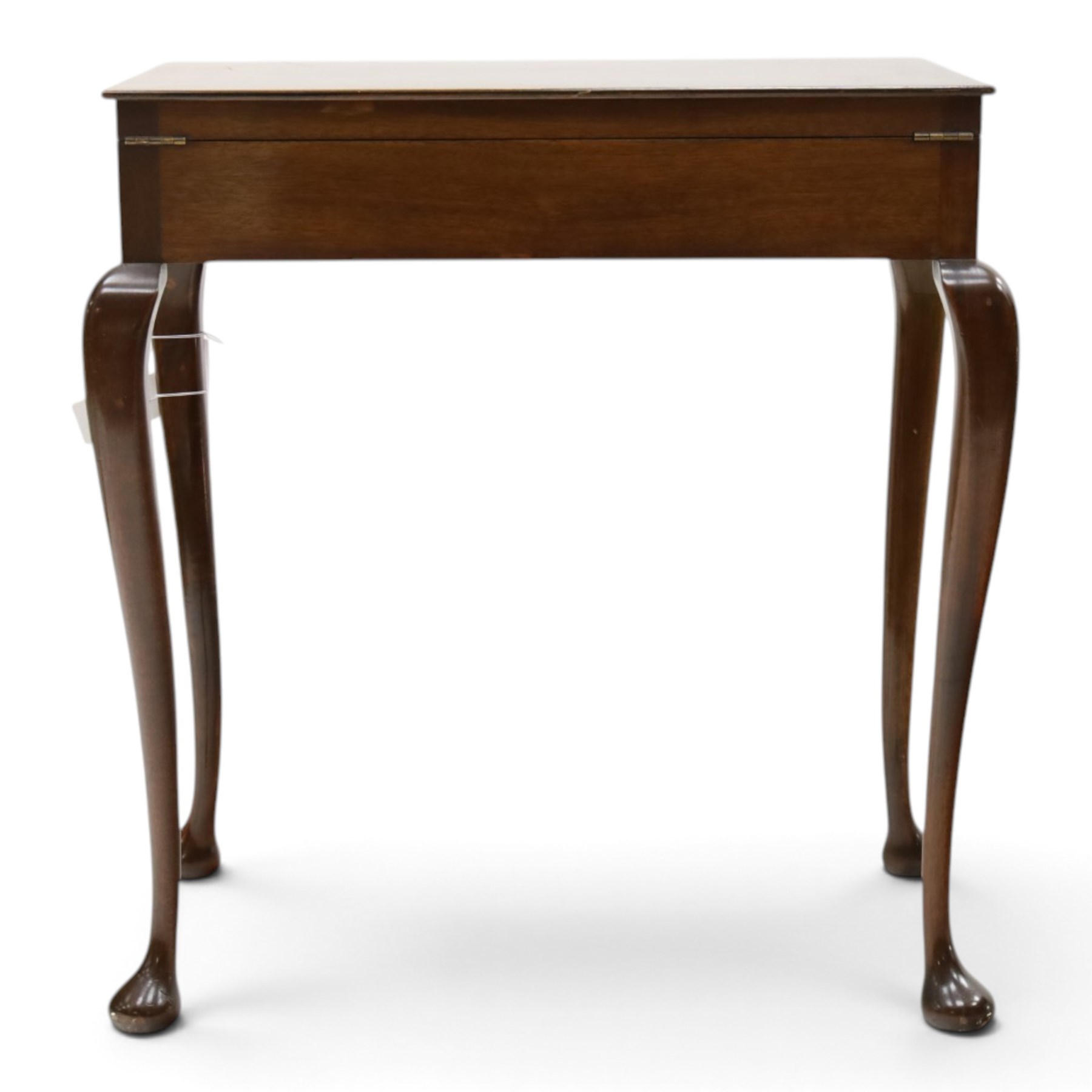 Canteen of plated Elkington Monarchy cutlery in mahogany table stand on cabriole legs W67cm