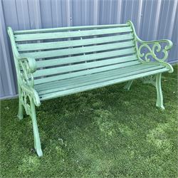 Cast iron and wood slatted garden bench, painted in green - THIS LOT IS TO BE COLLECTED BY APPOINTMENT FROM DUGGLEBY STORAGE, GREAT HILL, EASTFIELD, SCARBOROUGH, YO11 3TX