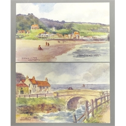  Two J Ulric Walmsley, Ruddock 'Artist Series' Post Cards of Sandsend, General View & Old Alum Works, 1913, (2)  
