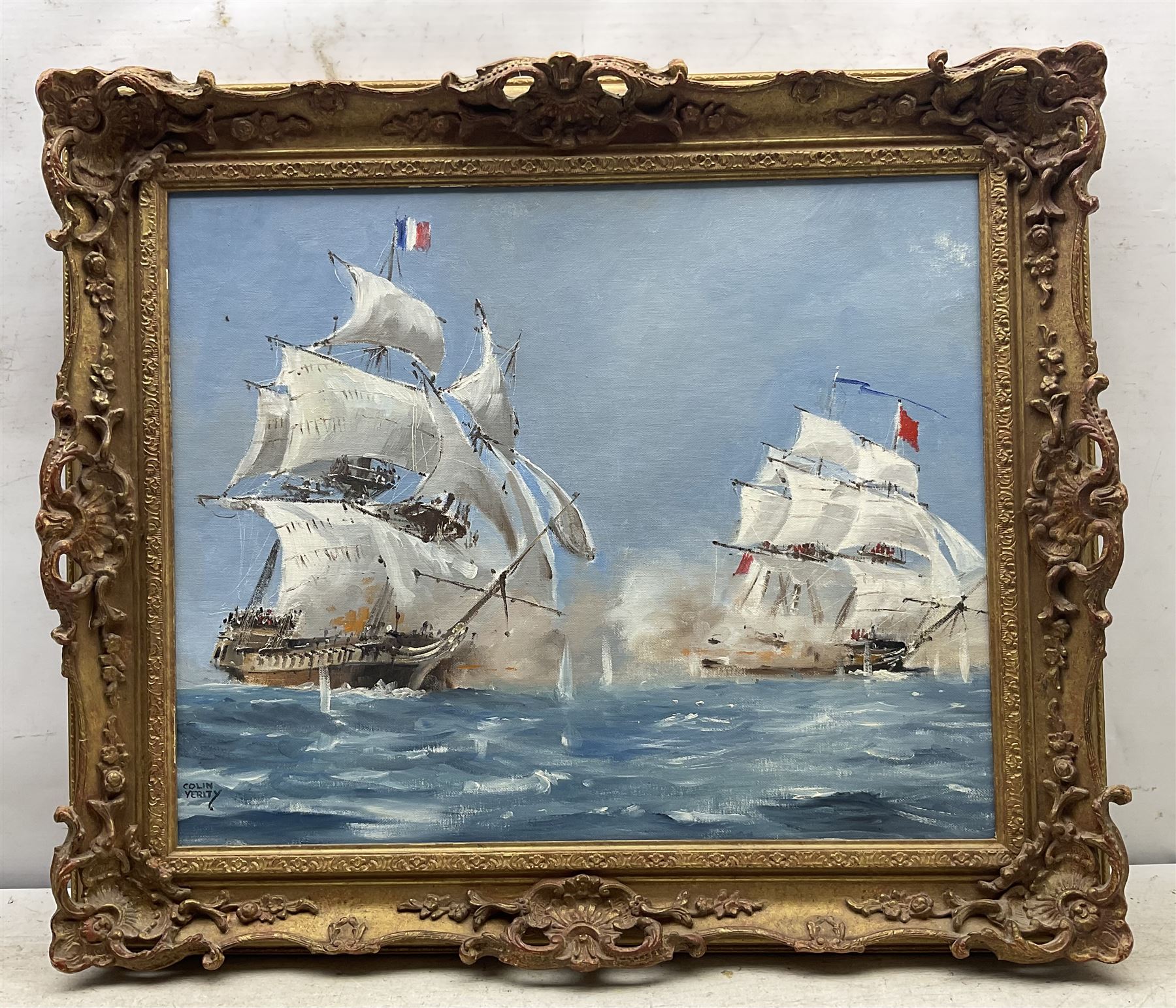 Colin Verity (British 1924-2011): French Naval Engagement, oil on board signed 44cm x 54cm