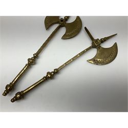 Ornamental cast-brass double-headed axe, together with another similar, H44cm