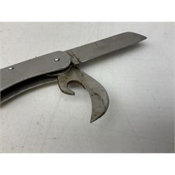 British Pattern 1876 socket bayonet with 43cm steel triangular blade L52cm overall; another socket bayonet with cruciform blade; No.4 Mk.II spike bayonet in metal scabbard with webbing frog; and 1955 Army jack knife by J.H. Thompson Sheffield (4)