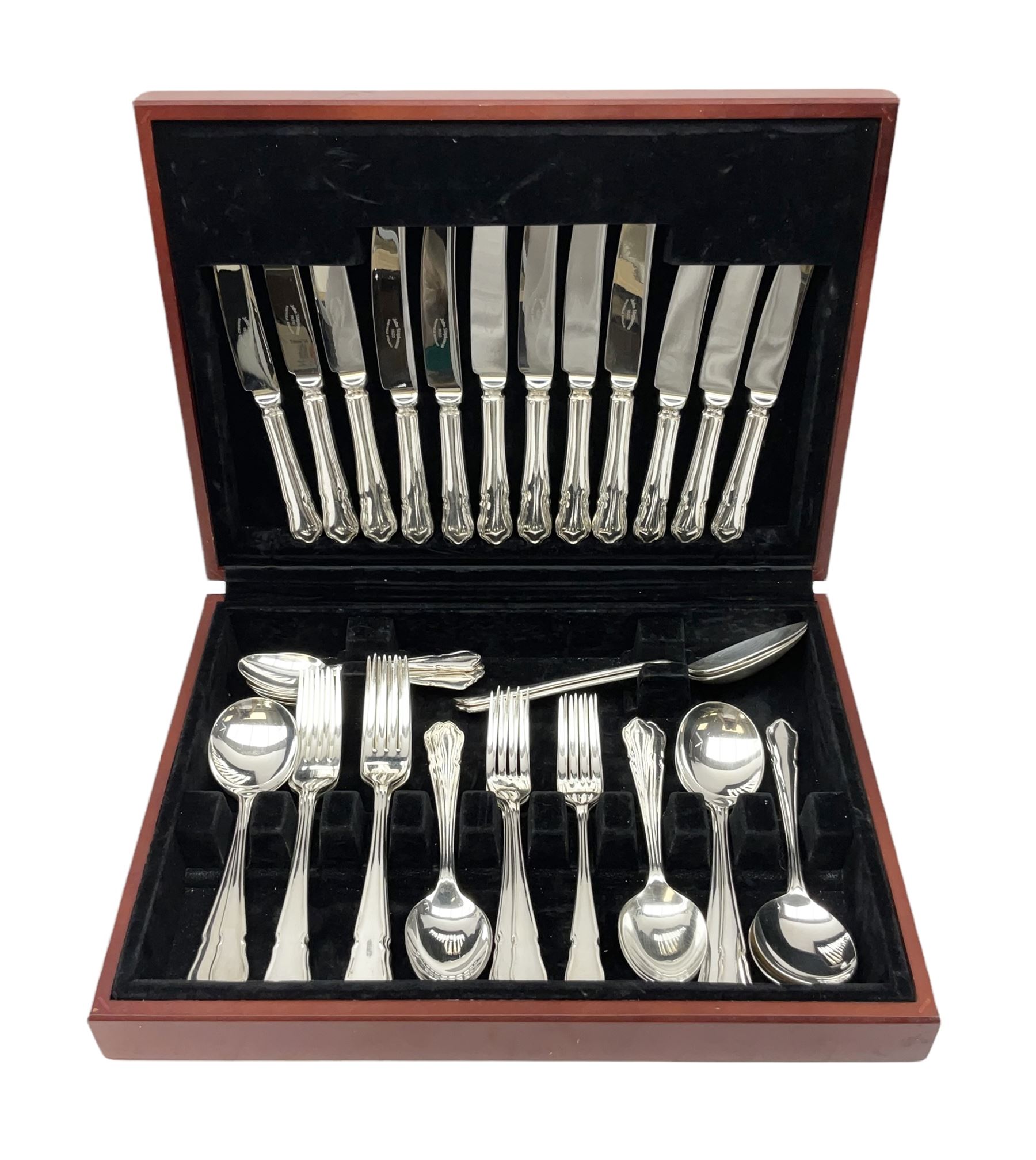 Canteen of Sheffield silver-plated cutlery by John Stephenson, six settings, cased, L38cm