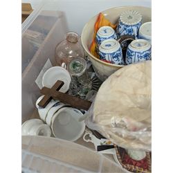 Large quantity of collectables, including Kunde clock, glassware, Danby, ceramics etc, in twelve boxes   