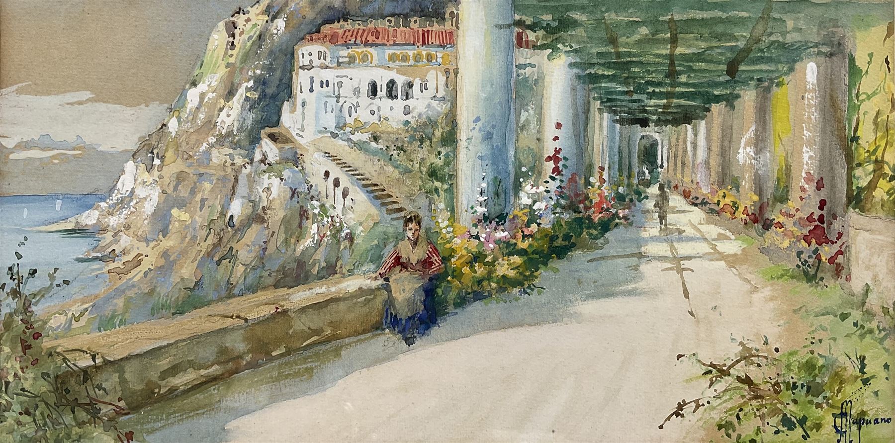 Michele Capuano (Italian 19th/20th century): The Amalfi Coast, watercolour signed 17cm x 33cm