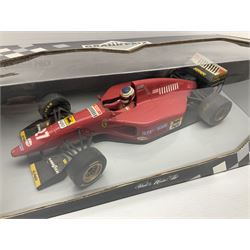Three Paul's Model Art Grand Prix 1:18 scale die-cast racing cars - Sauber Mercedes C13 A. De Cesaris G.P. Canada 1994; Ferrari F 93 A Jean Alesi; and Benetton B 194/5 Showcar 1995 J. Herbert; all boxed (3)