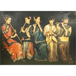 After Chen Yifei (Chinese 1946-2005): The Banquet, oil on canvas 89cm x 125cm 