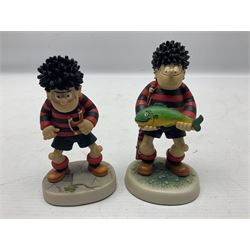 Thirteen Robert Harrop figures from the Beano Dandy collection, comprising Yo-Yo Collectors Piece 1996, Desperate Dan BD03, Cuthbert Cringeworthy BD08, Teach BD06, 'Erbert BD14, Toots BD12, Winston BD17, Fatty BD07, Dennis The Menace BD01, Dennis the Menace Fishing BD806, Sydney BD13, Wilfrid BD15 and Plug BD11
