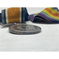WW1 group of three medals comprising British War Medal, 1914-15 Star and Victory Medal awarded to 8110 Pte. A. Hewson Linc. R.; with ribbons