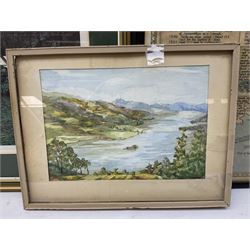 M Dewerell (Scottish 20th century): 'Loch Tummel', watercolour signed together with two prints and an historical chart of the River Dart max 64cm x 39cm (4)