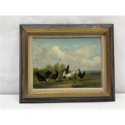 Frans van Severdonck (Belgian 1809-1899): Hens and Chicks, oil on mahogany panel signed 15.5cm x 21cm