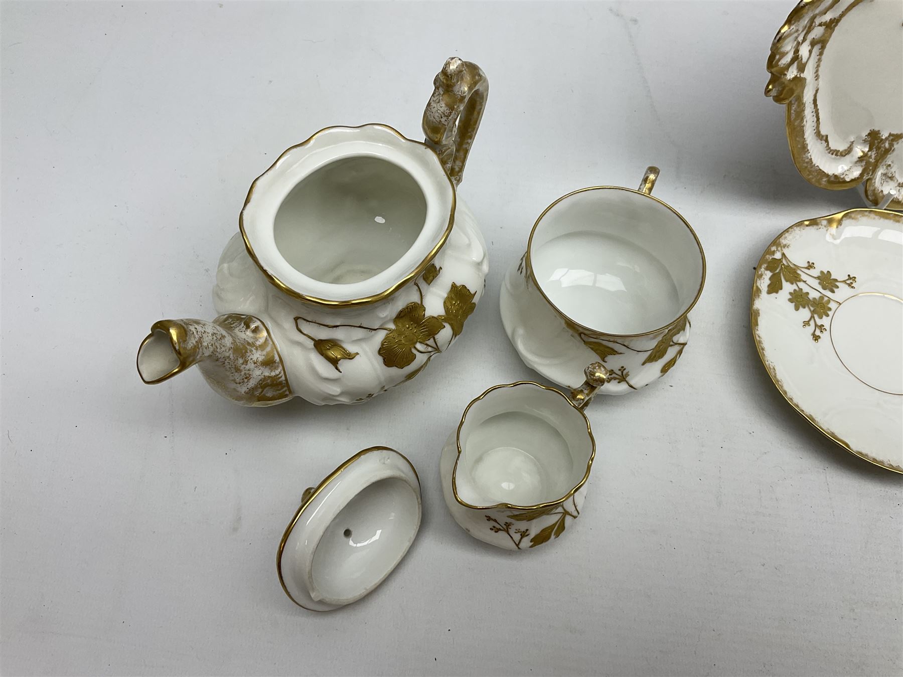 Collection of Victorian and later ceramics to include Gray's Pottery Sunderland lustre York Minister plate, Limoges M. Bishop tea service for one, ornately decorated with gilt foliate sprays on plain white ground, no 2350, Wedgwood no y2715 blue and white sucrier and jug, Chinese blue and white dish with gilt banding,