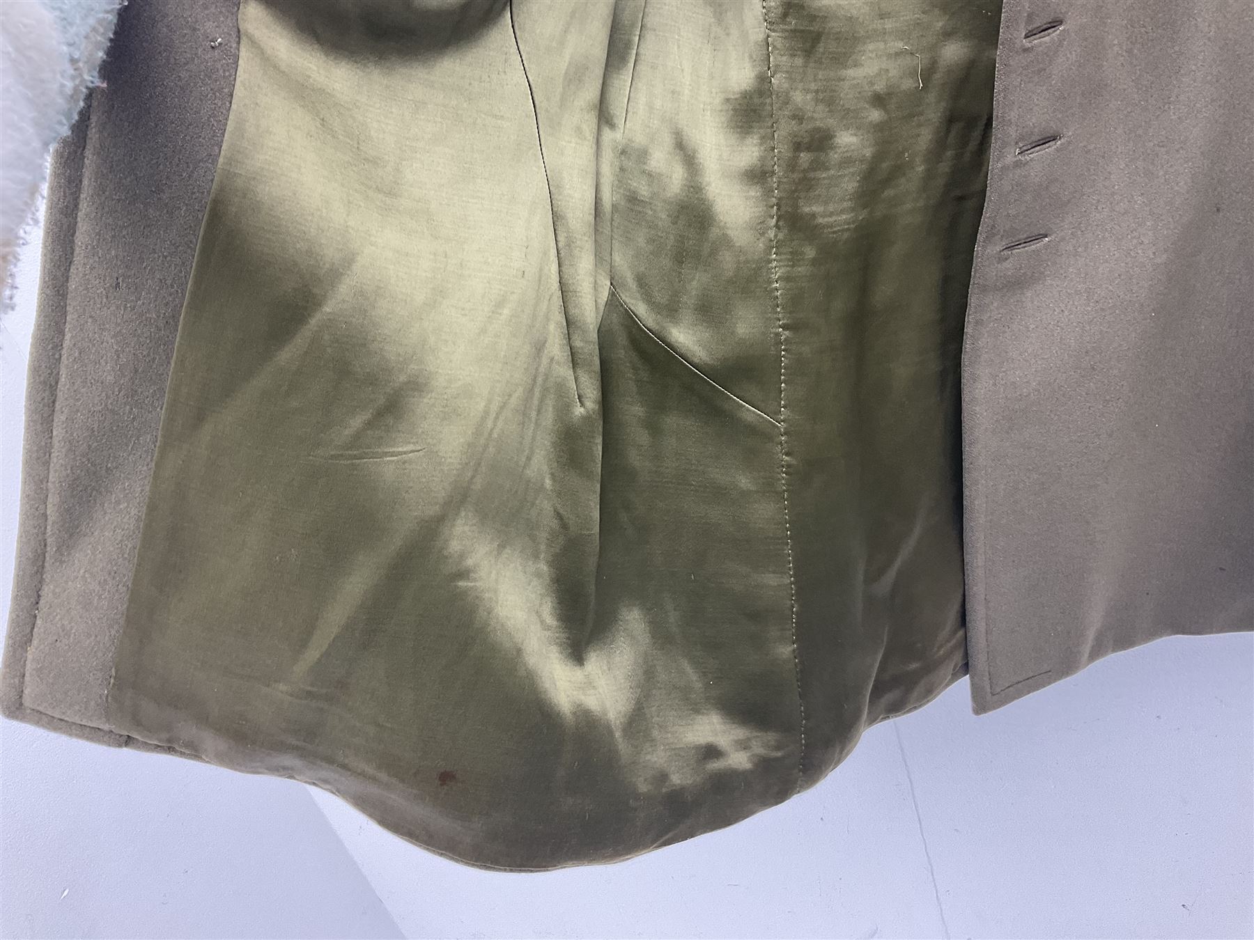 WW2 French Artillery Officer's greatcoat; bears label 'P. Vauclair 40 Boul. du Montparnasse Paris (inscribed to) Mr. Babin Le 17/4/40 No.674'