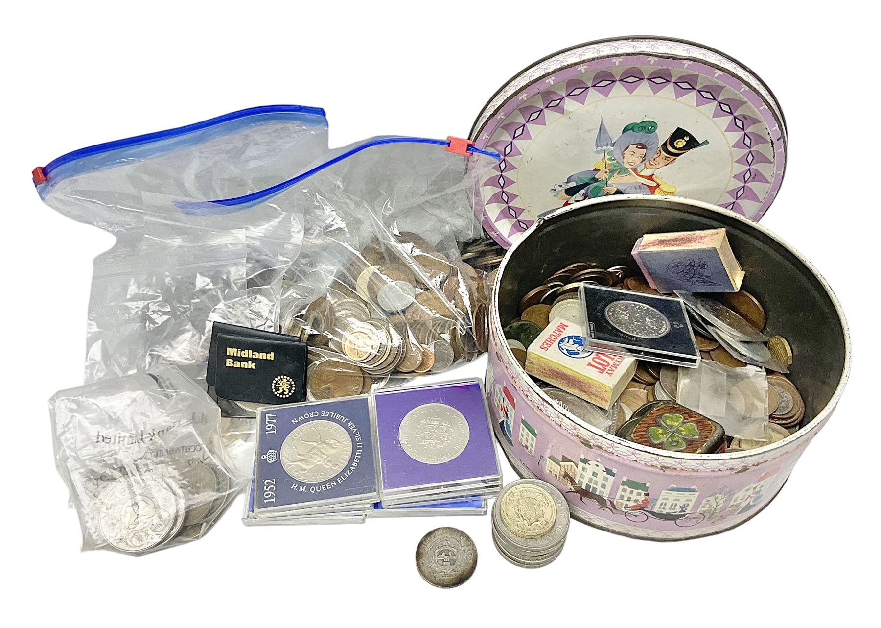 South Africa 1895 2 1/2 shillings, various Queen Elizabeth II five pound and two pound coins, pre euro coinage, pre decimal coinage etc
