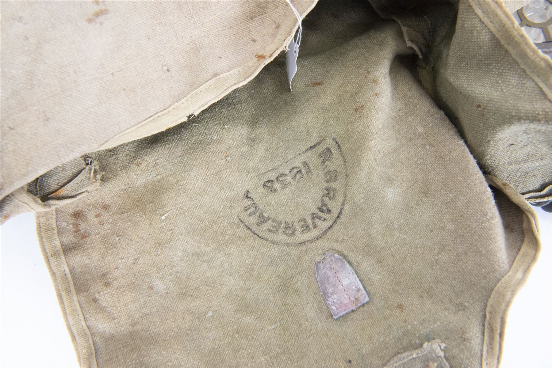 Ligne Maginot army issued French gas marks, circa 1940, used by artillery troops, in canvas bag