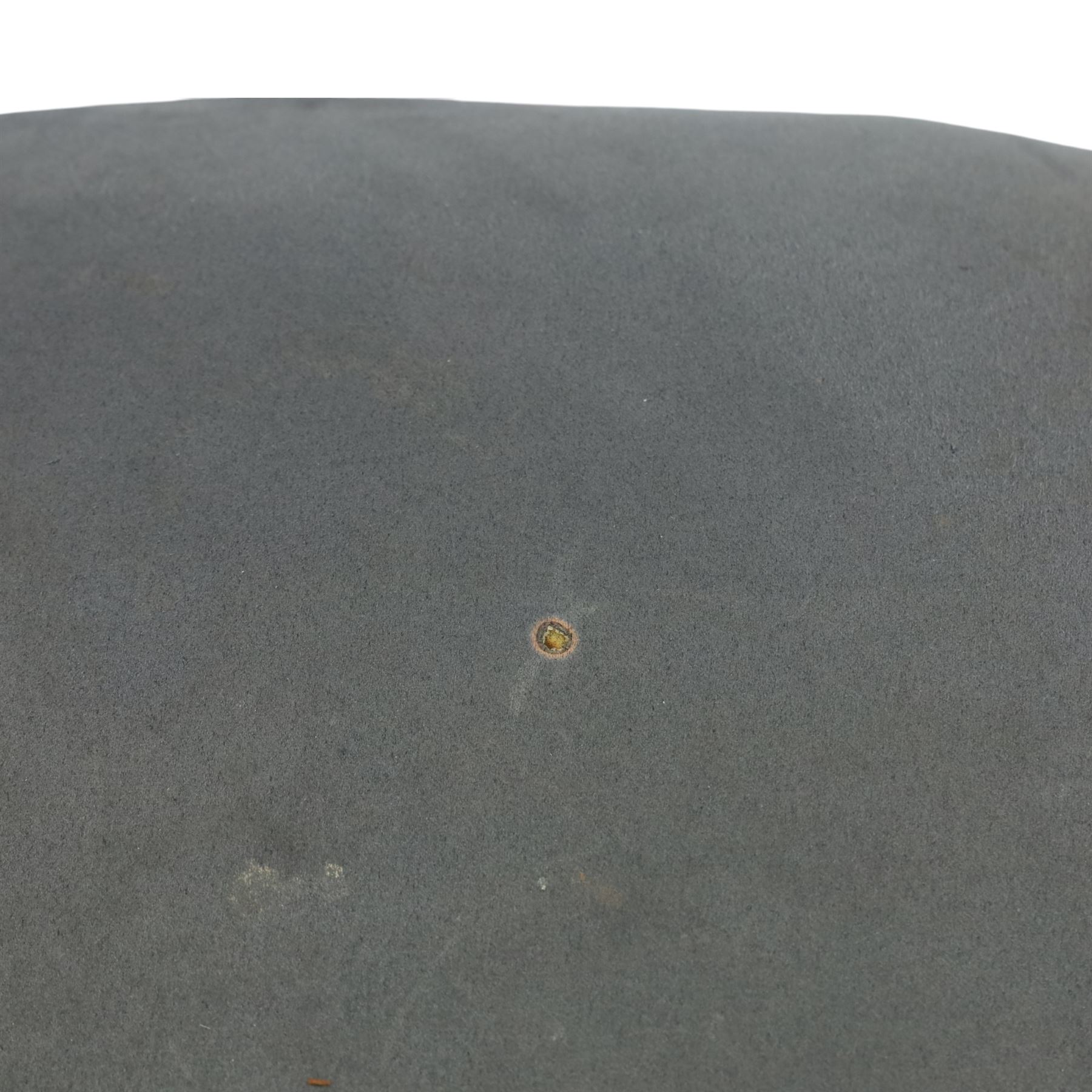 Ethan Allen - 'Radius' pair of stools and three chairs, metal pierced back with spiral cut out, plush blue velvet seat, raised on metal tapering supports