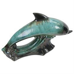 Blue Mountain Pottery, large tiger, together with two dolphins and two brown bears 