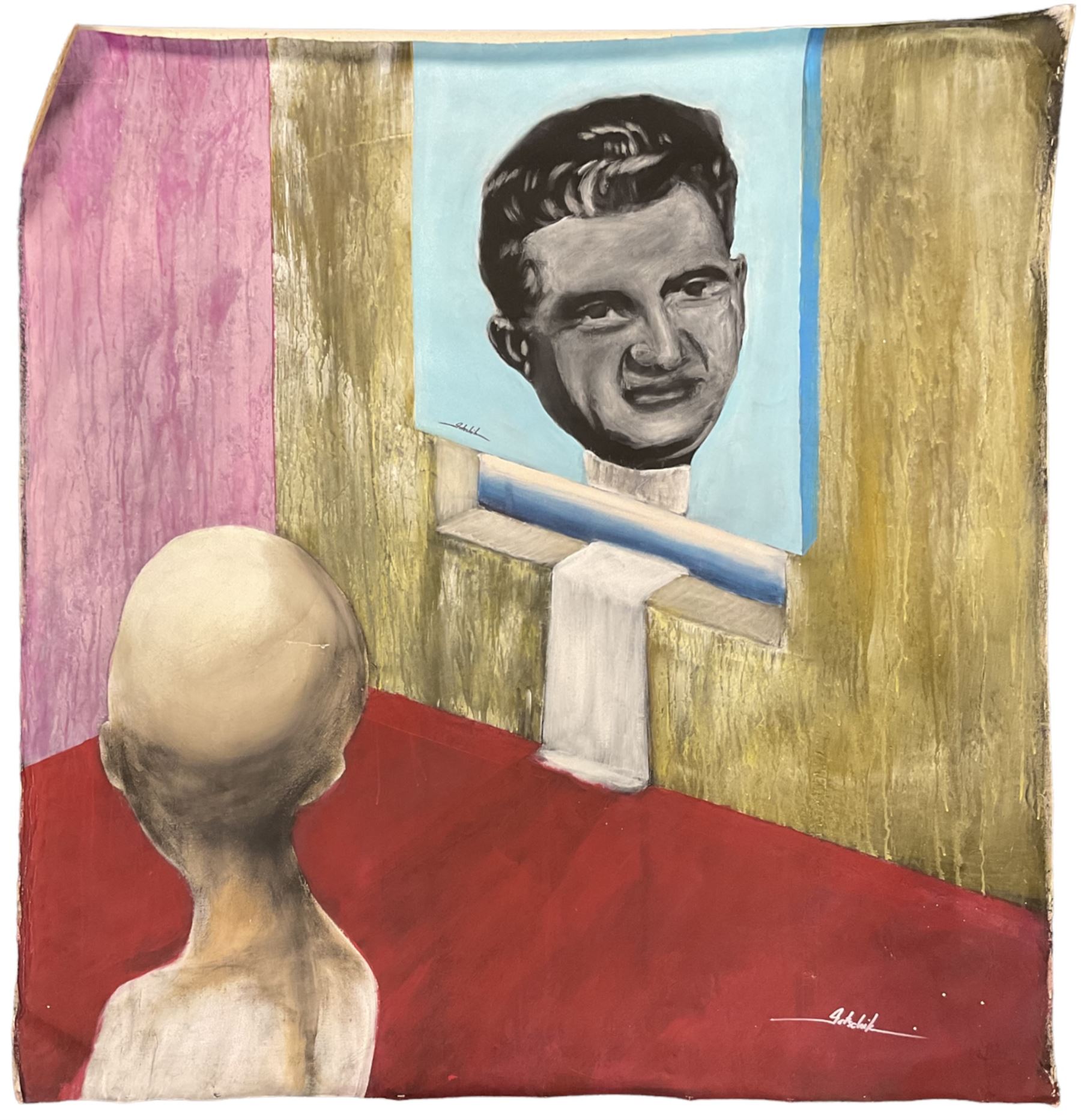 Roland-Henrich Gotschik (German/Romanian 1960-): 'Ceaușescu - Contre Jour' (Shadows of the Past), acrylic on canvas signed, inscribed and dated 2021 verso 173cm x 156cm (unframed)