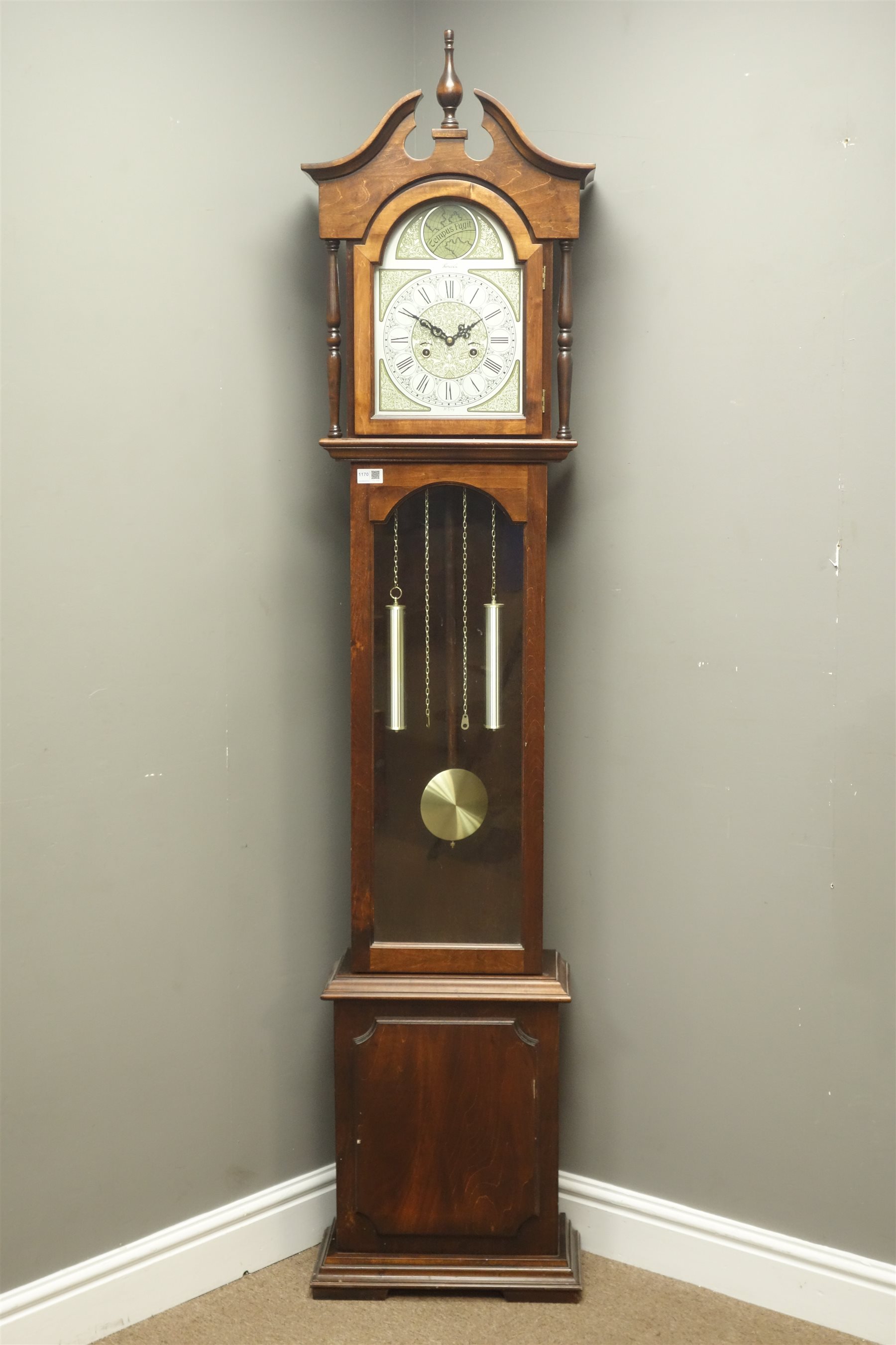 Lincoln mahogany finish longcase clock, 31day movement striking the