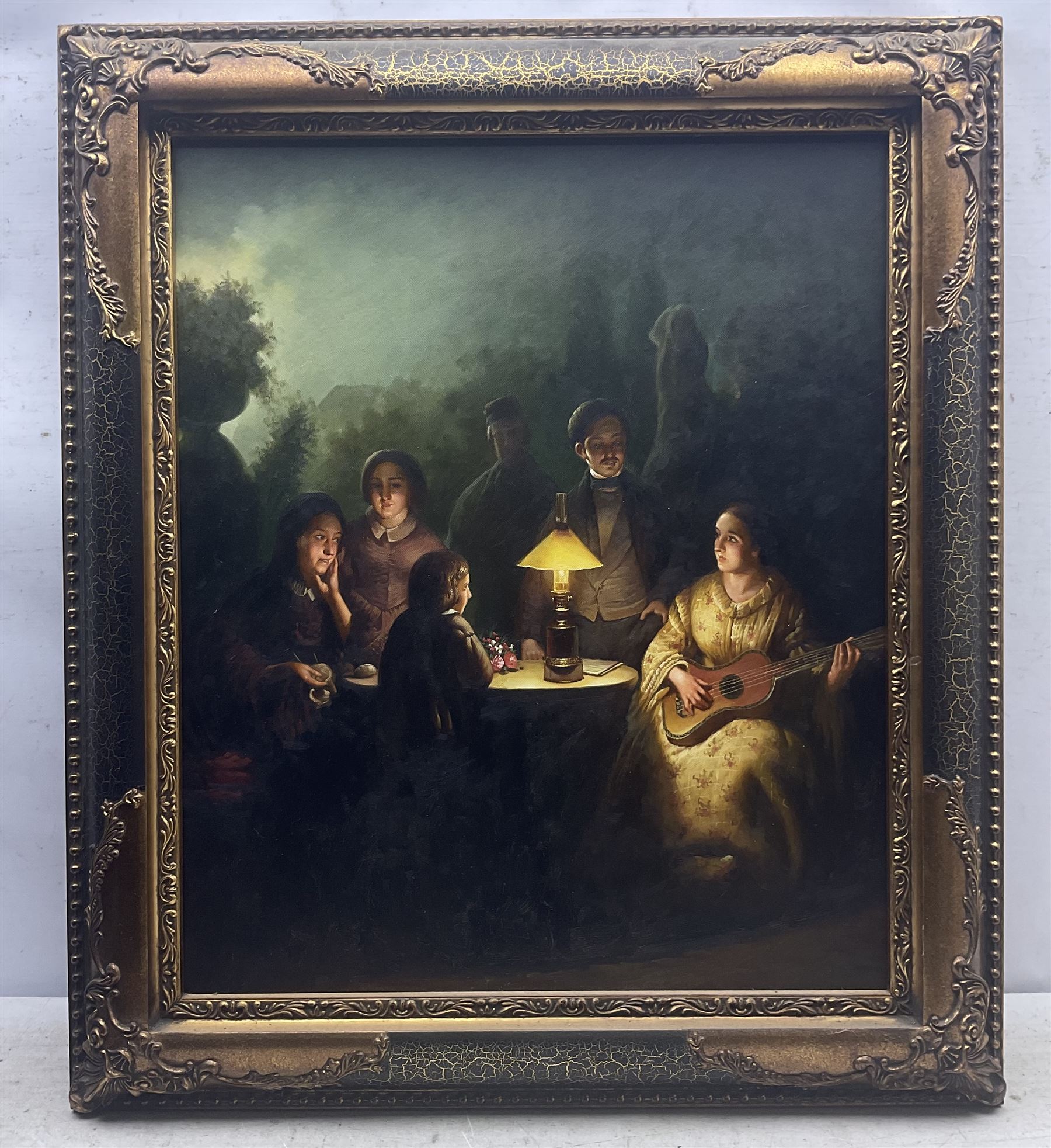 After Petrus van Schendel (Dutch 1806-1870): A Summer Evening by Lamp and by Moonlight, oil on board unsigned 59cm x 49cm 