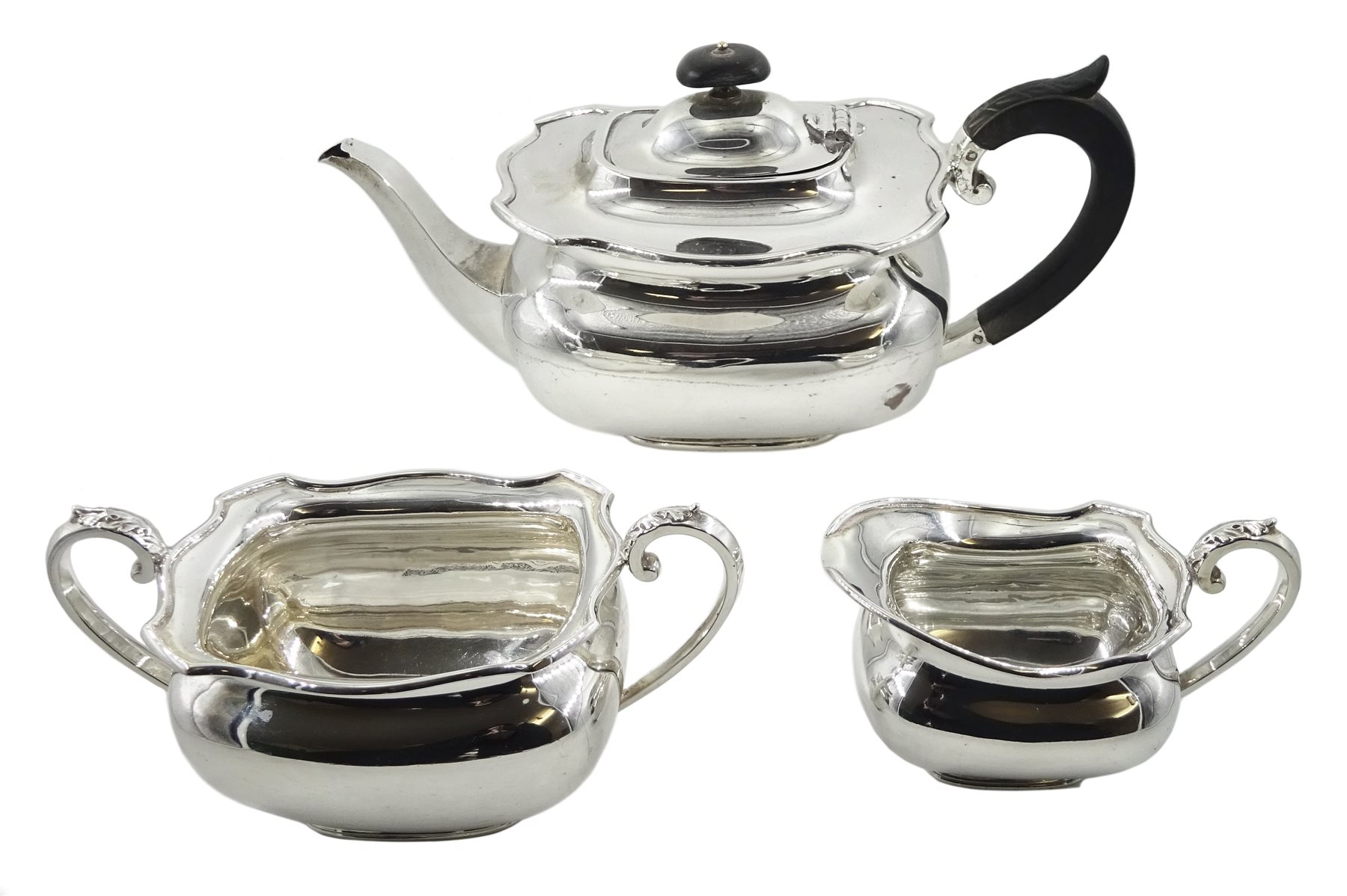 Silver three piece tea service by C W Fletcher & Son Ltd, London  1921, approx 36oz