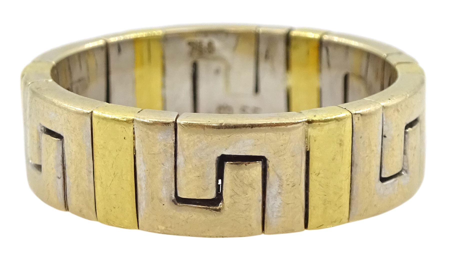 18ct gold Greek key design ring, stamped 750