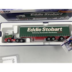 Corgi Eddie Stobart - two special edition Hauliers of Renown; CC13754 Scania R Facelift Box Step Frame Trailer and CC13756 Scania R (Rear Tag) Moving Floor Trailer; and limited edition Hauliers of Renown CC13747 Scania R (Face Lift) Super Curtainside Trailer; all boxed (3)