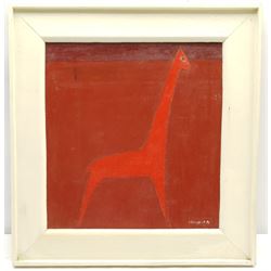 Mark Haynes (British 20th century): 'A Dancing Giraffe in Red', oil on board signed 35cm x 33cm 