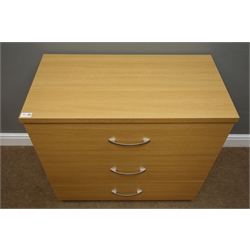  Oak finish three drawer chest, W81cm, H74cm, D43cm  