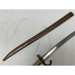 French model 1866 sabre bayonet, the 57.5cm curving blade marked St. Etienne 1873; in associated steel scabbard L71cm; and Mosin-Nagant M1891 socket bayonet with 43cm cruciform blade No.37068 (no scabbard) (2)