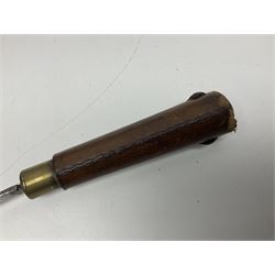 Leather covered swagger/sword stick with 40cm steel blade L62cm overall; another ash sword stick with 30cm diamond section steel blade; pair of fencing foils, the blades marked Solingen; two reproduction flintlock pistols; and 92cm inert cartridge belt (7)