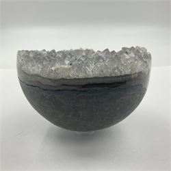 Amethyst geode spheres, with white crystalline internal formation, D9cm