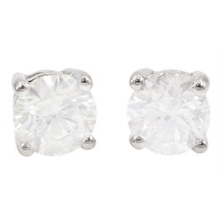 Pair of 18ct white gold round brilliant cut diamond stud earrings, stamped, total diamond weight 2.35 carat, with World Gemological Institute report